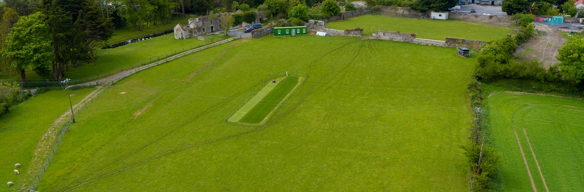 Aerial panorama of the historic Abbey Cricket Grounds in Stradbally